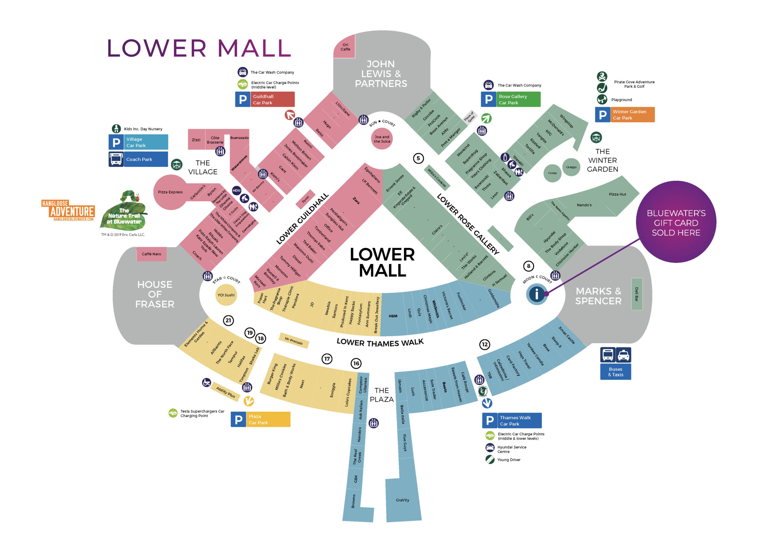 Bluewater shopping centre map, lower mall map