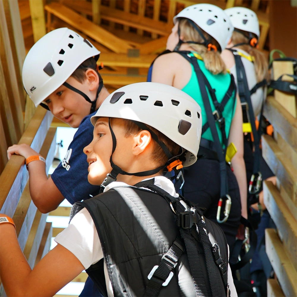 School trip on the zipline tower at hangloose adventure