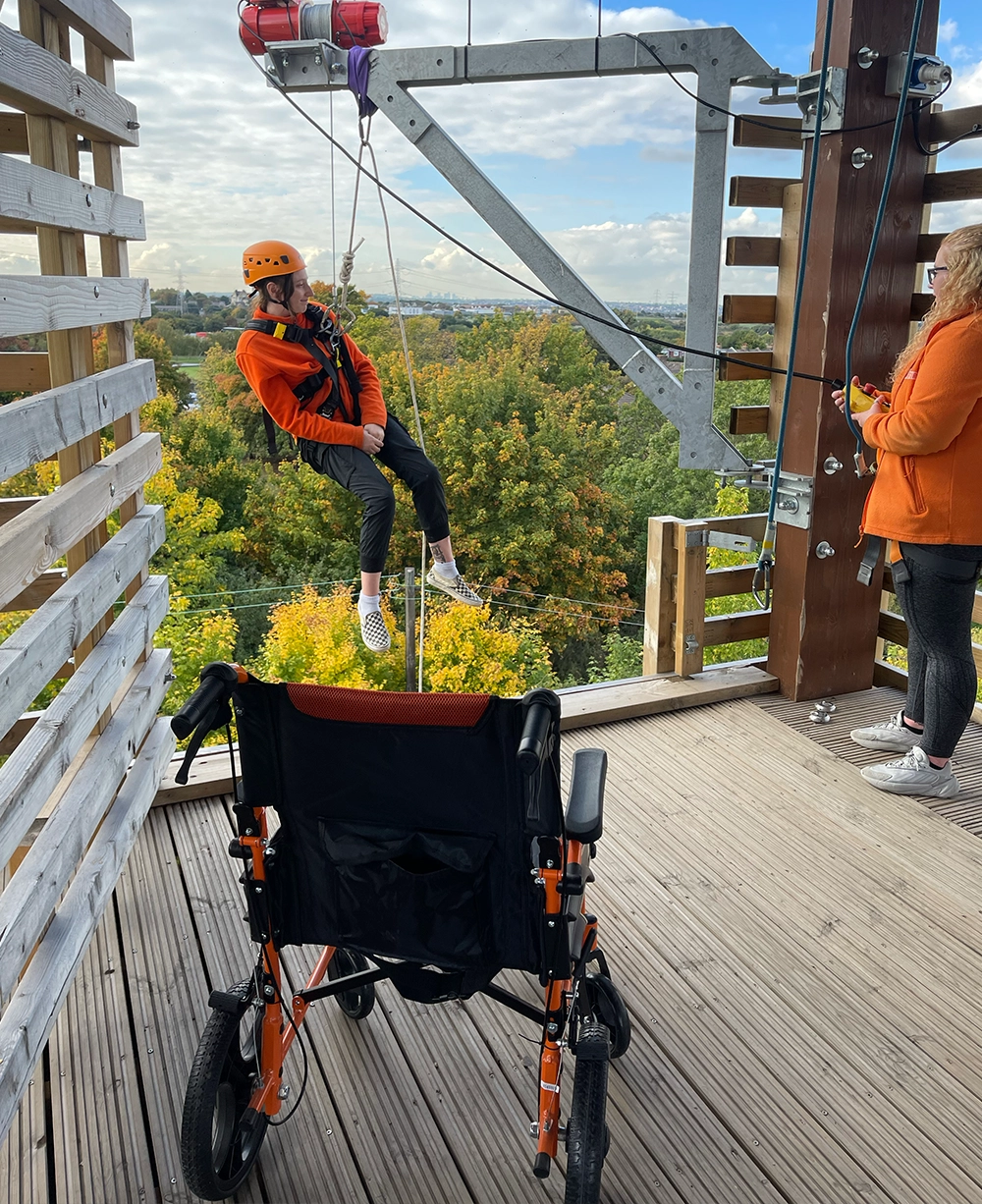 Getting winched up onto the inclusive zipline at hangloose bluewater